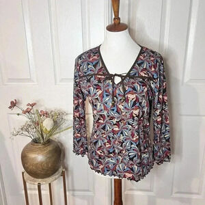 Vintage JW Womens Mesh Floral Top Sz M 90s Boho‎ 70s Flare Sleeve Hippie